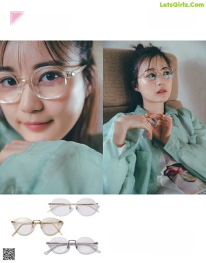 A woman wearing glasses is posing for a magazine.