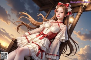 A girl in a dress standing in a field of flowers.