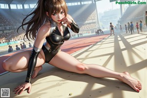 A woman in a bikini dancing on a basketball court.