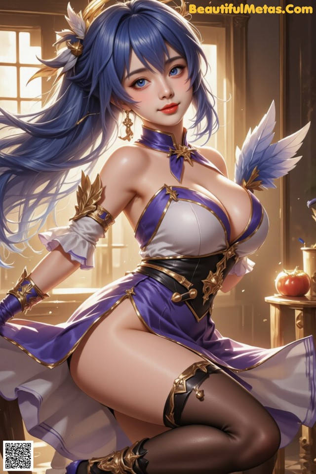 Hentai - Captivating Grace of the Cosmic Maiden Set.1 20250124 Part 14 No.db4922 A woman in a purple and white outfit sitting on a chair.
