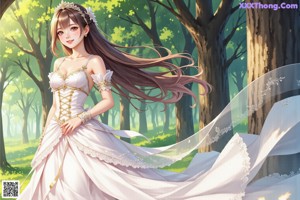 A woman in a wedding dress with a flower crown on her head.