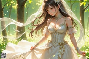 A woman in a wedding dress with a crown on her head.