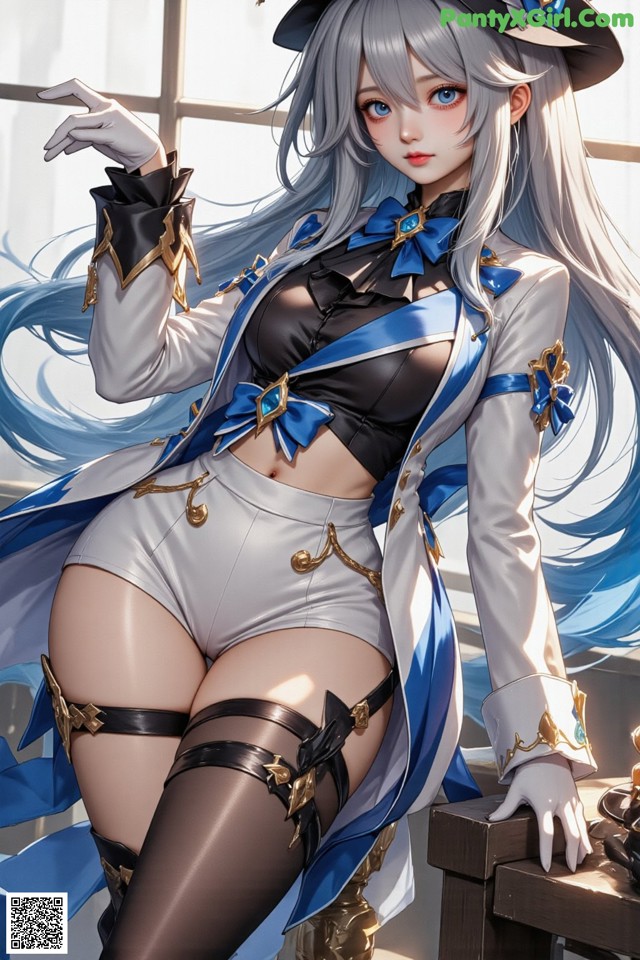 Hentai - Luminous Charm of the Aquatic Enchantress Set.2 20250126 Part 4 No.19fafb A woman in a blue and white outfit is posing for a picture.