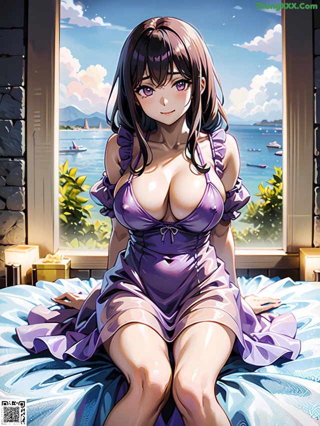 Hentai - 华彩繁花 Set 1 20230602 Part 6 No.60f69a A woman in a purple dress sitting on a bed.