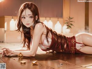 A naked anime girl standing in front of a window.