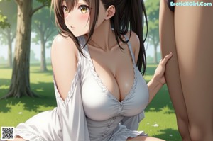 A naked woman in a bikini holding a cup of coffee.