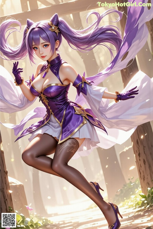 Hentai - Sovereign of Lightning in Exquisite Garb Set.1 20250125 Part 2 No.581b90 A woman in a purple dress is dancing in the woods.