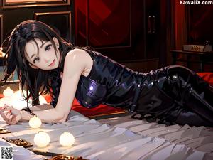 A naked woman sitting on a bed in a room.