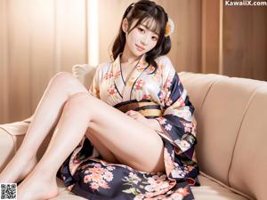 A woman in a kimono posing for the camera.