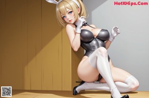 A woman in a bunny costume sitting on the floor.