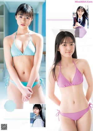 A group of four women in bikinis posing for a picture.