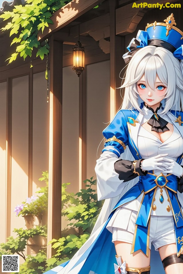 Hentai - Luminous Charm of the Aquatic Enchantress Set.1 20250125 Part 5 No.377abb A woman in a blue and white outfit standing in front of a building.